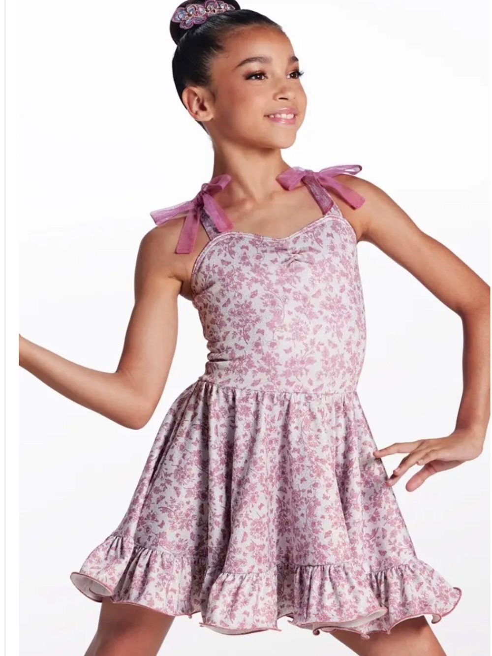 Weissman Pink Floral Tie-Shoulder Dance Costume